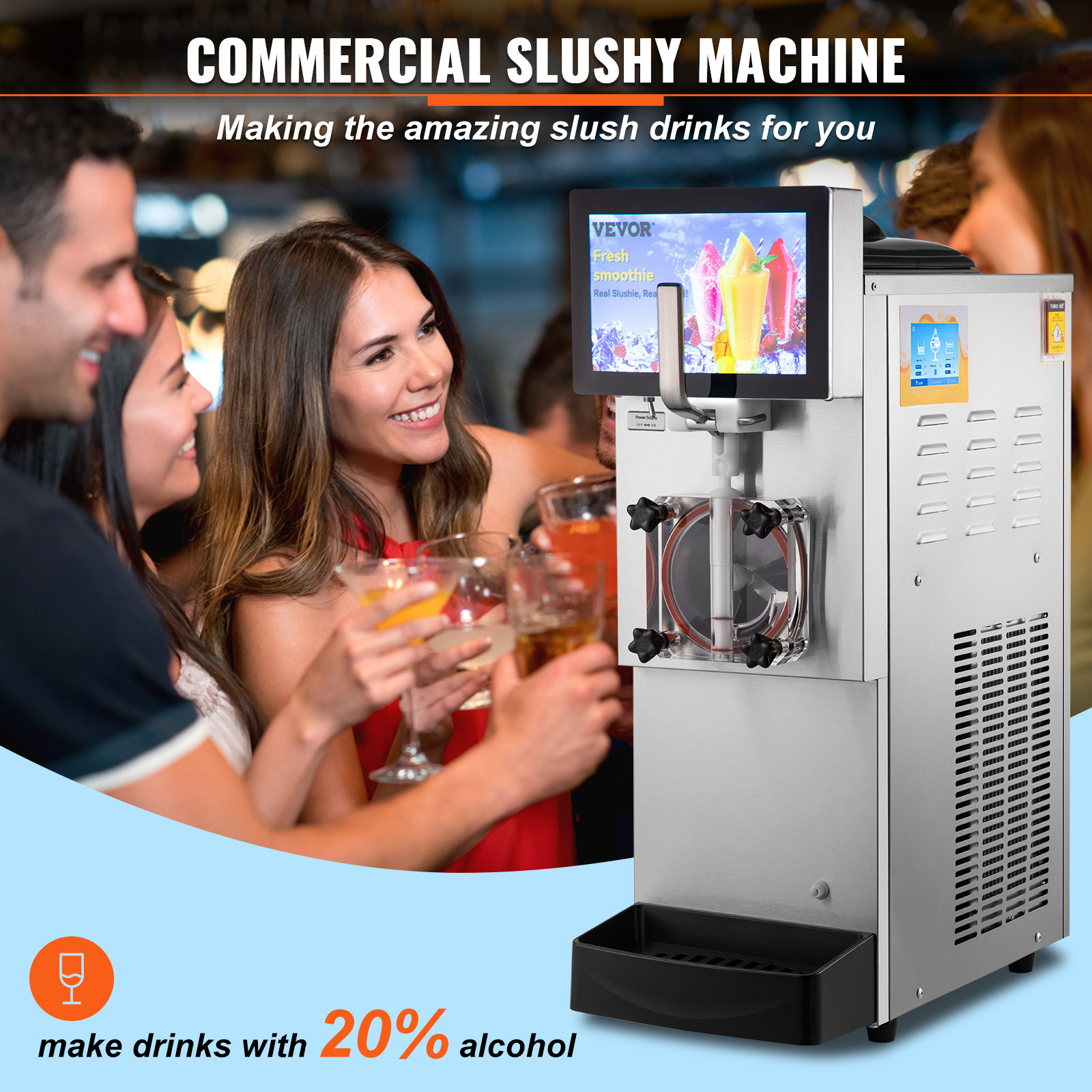 VEVOR 8L / 2.1 Gal Commercial Slushy Machine Margarita Smoothie Frozen Drink