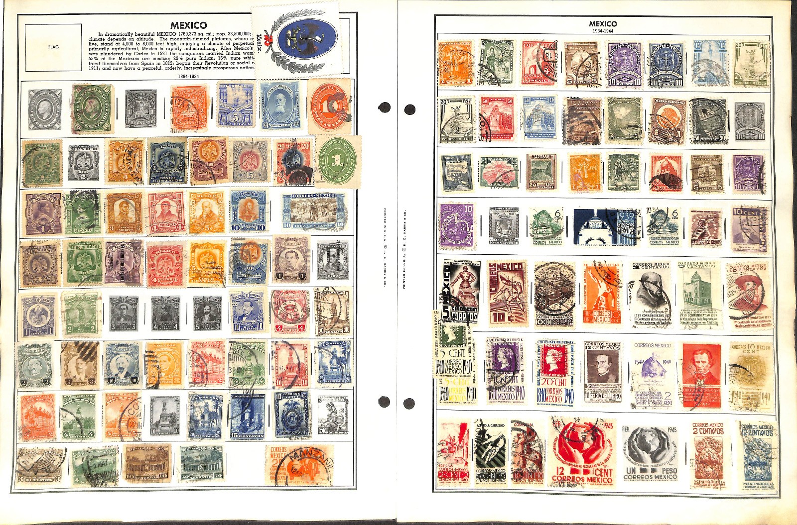 Mexico Stamp Collection on 40 Harris Pages, 1884-1990 (BH)