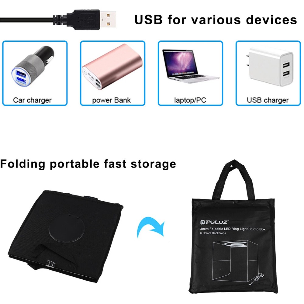 PULUZ 12" Large LED Light Box Photo Tent Dimmable Photography Studio Shooting US