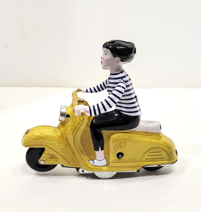 Tin Treasures SCOOTER GIRL Tin Wind-up Girl Riding Bike Toy with Box India