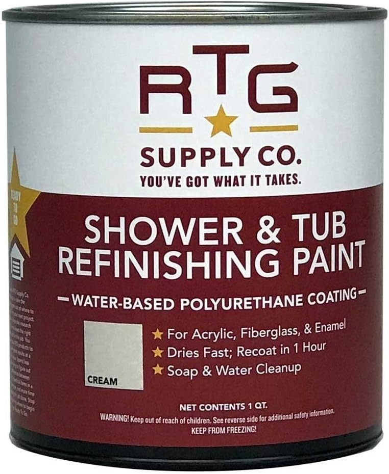 RTG Shower & Tub Refinishing Paint, Scratch Resistant, Cream Satin, 1QT, DIY Use