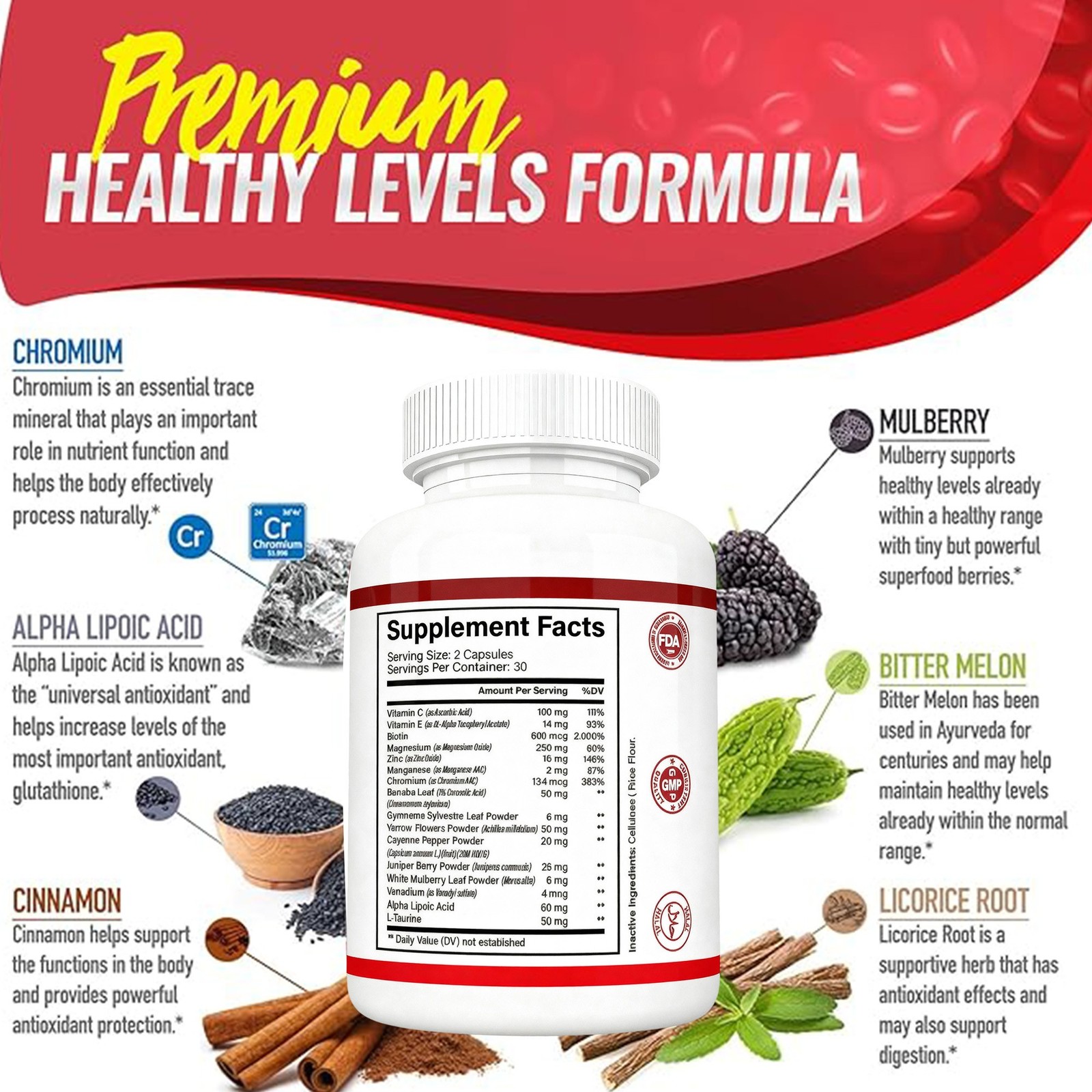 Blood Sugar Complex Supplement - Supports Healthy Blood Sugar Levels 60 Capsules