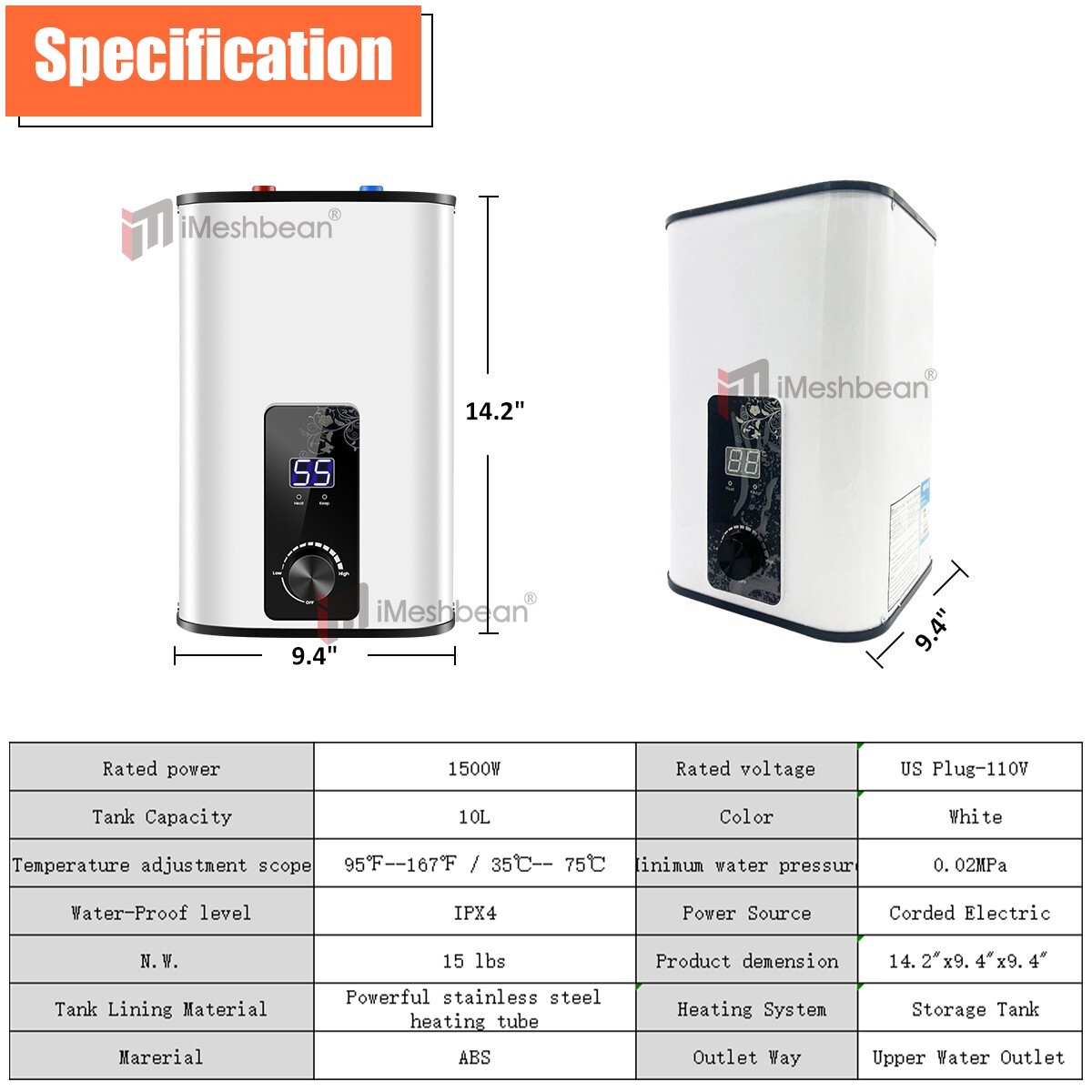 110V Mini Hot 10L Electric Tank Water Heater Kitchen Bathroom Home 95°F-167°F US