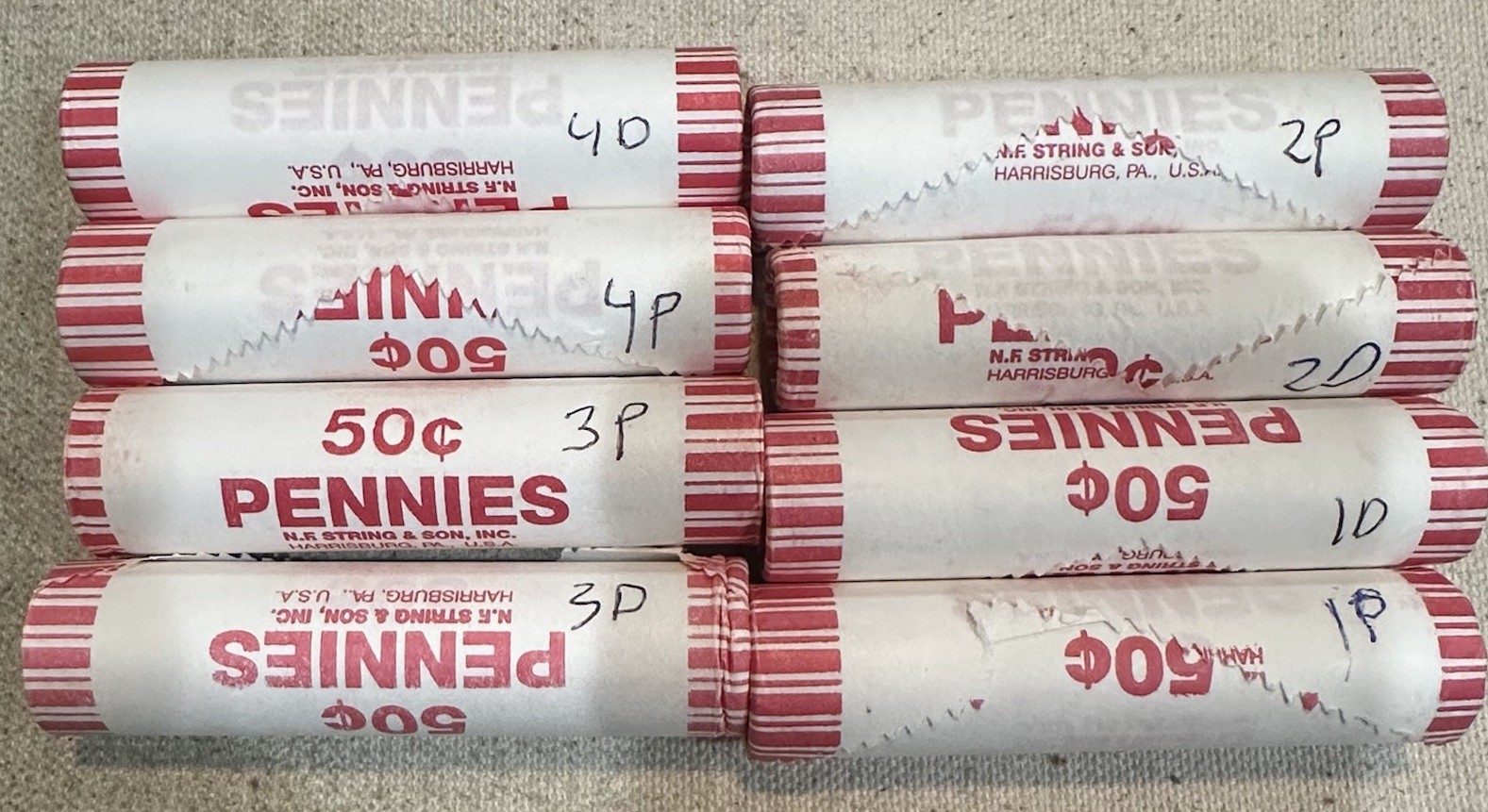 Set 2009 P & D 8 Bank Wrapped Uncirculated Lincoln Cent Rolls LP1 LP2 LP3 LP4