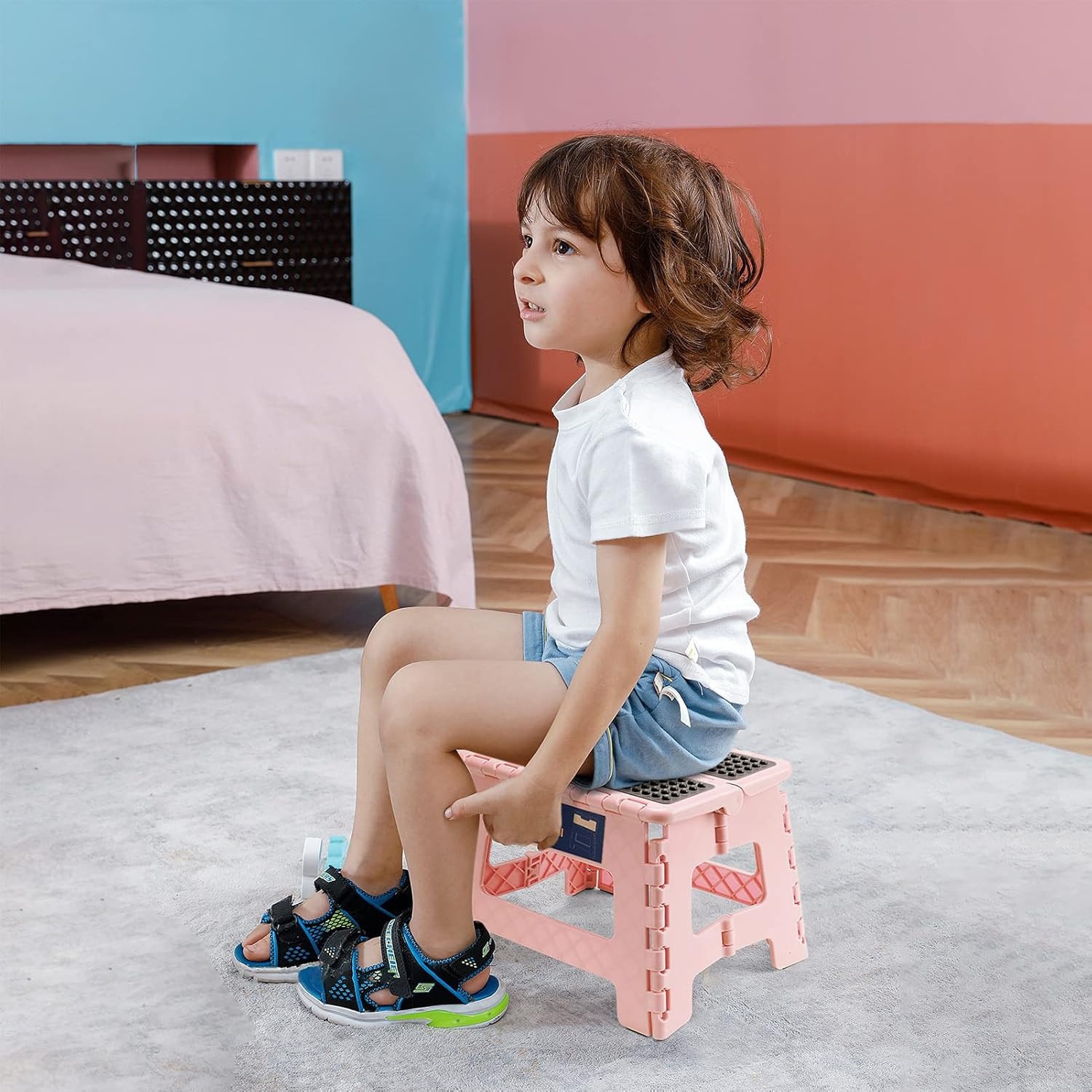 9" Folding Step Stool for Adults and Kids Holds Up to 300 lbs,Non-Slip Folding S