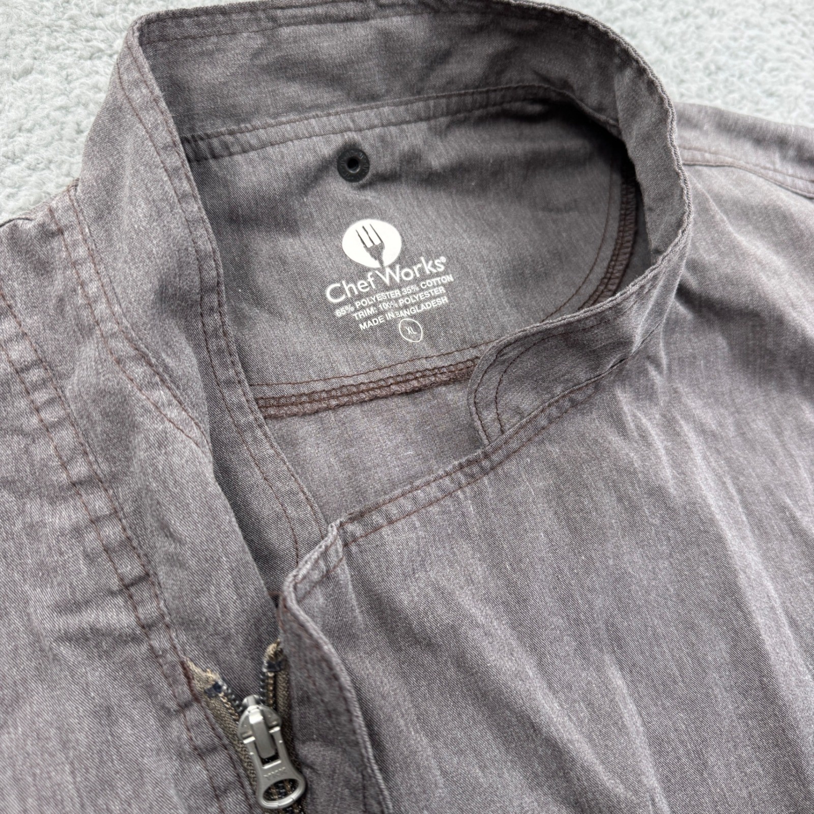 Chef Works Mens XL Chef Coat Jacket Gray Long Sleeve Zip Up Work Uniform