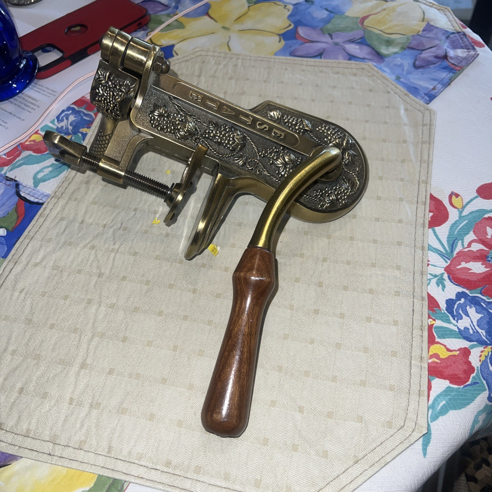 Roger Estate "LEGRAPE" Brass Table Top Corkscrew Wine Opener -- RARE VARIATION