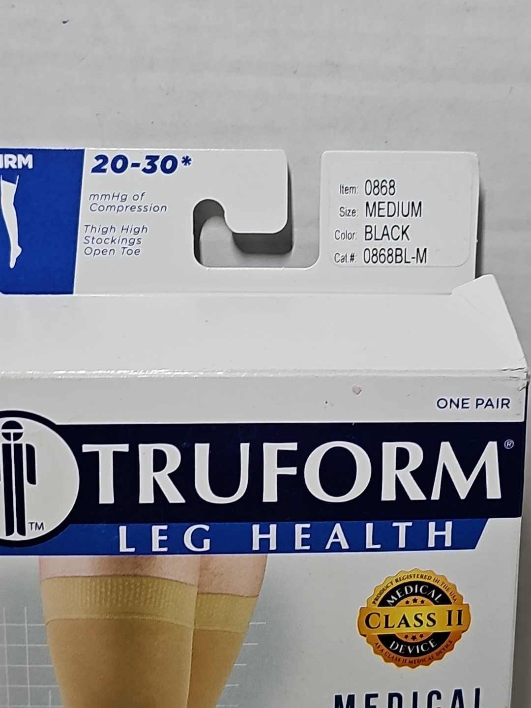 Truform Stockings THIGH HIGH•OPEN TOE•Dot Top: 20-30 mmHg M BLACK (0868BL-M)