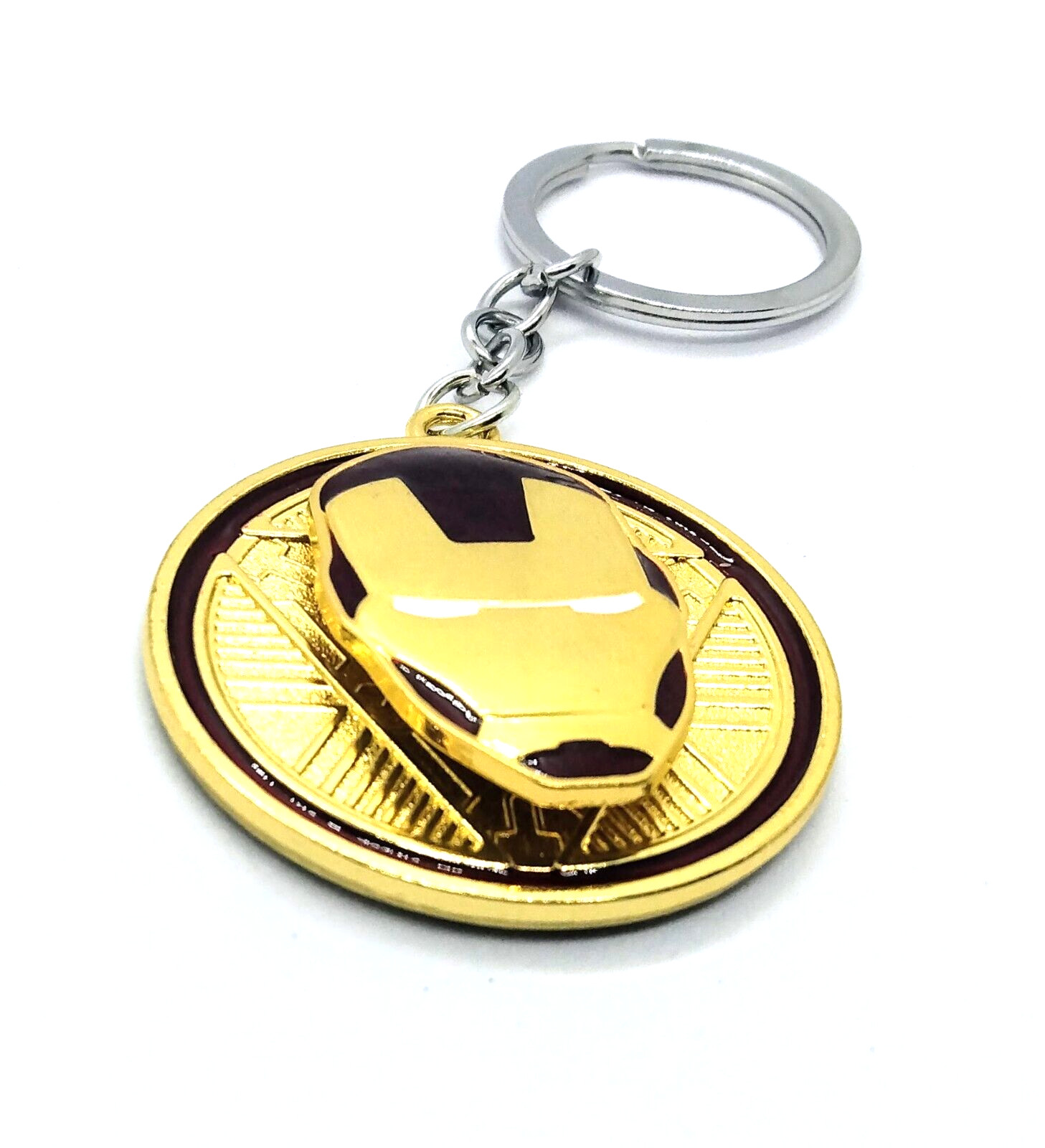 IRON MAN KEYCHAIN Golden Marvel Superhero (Spinning Head) Gift Key Chain/Keyring