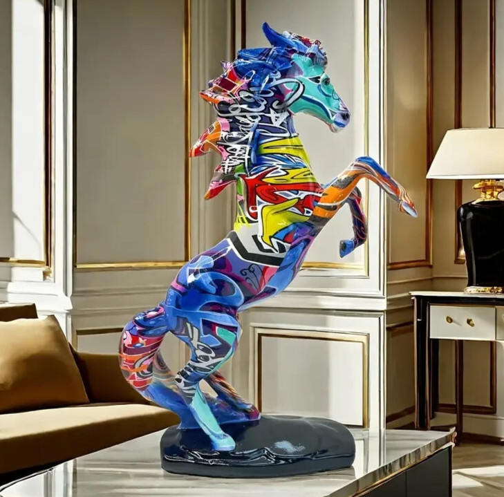 NEW Vibrant Multi Color Graffiti Standing Horse. Resin Figurine Statue 13hx9wx3d