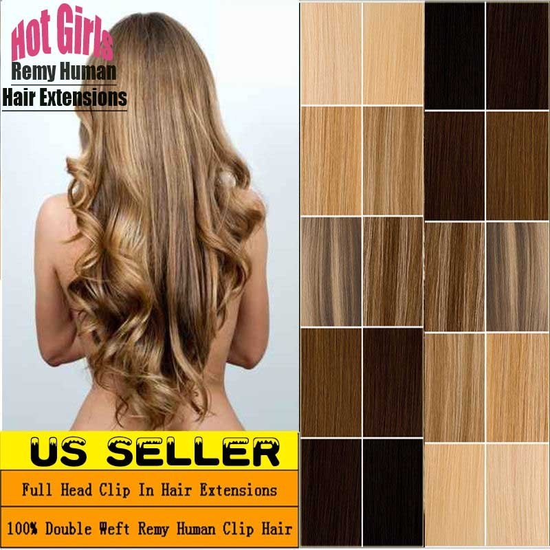 Real THICK 160g++ Double Weft Clip In Remy Human Hair Extensions Full Head XL462