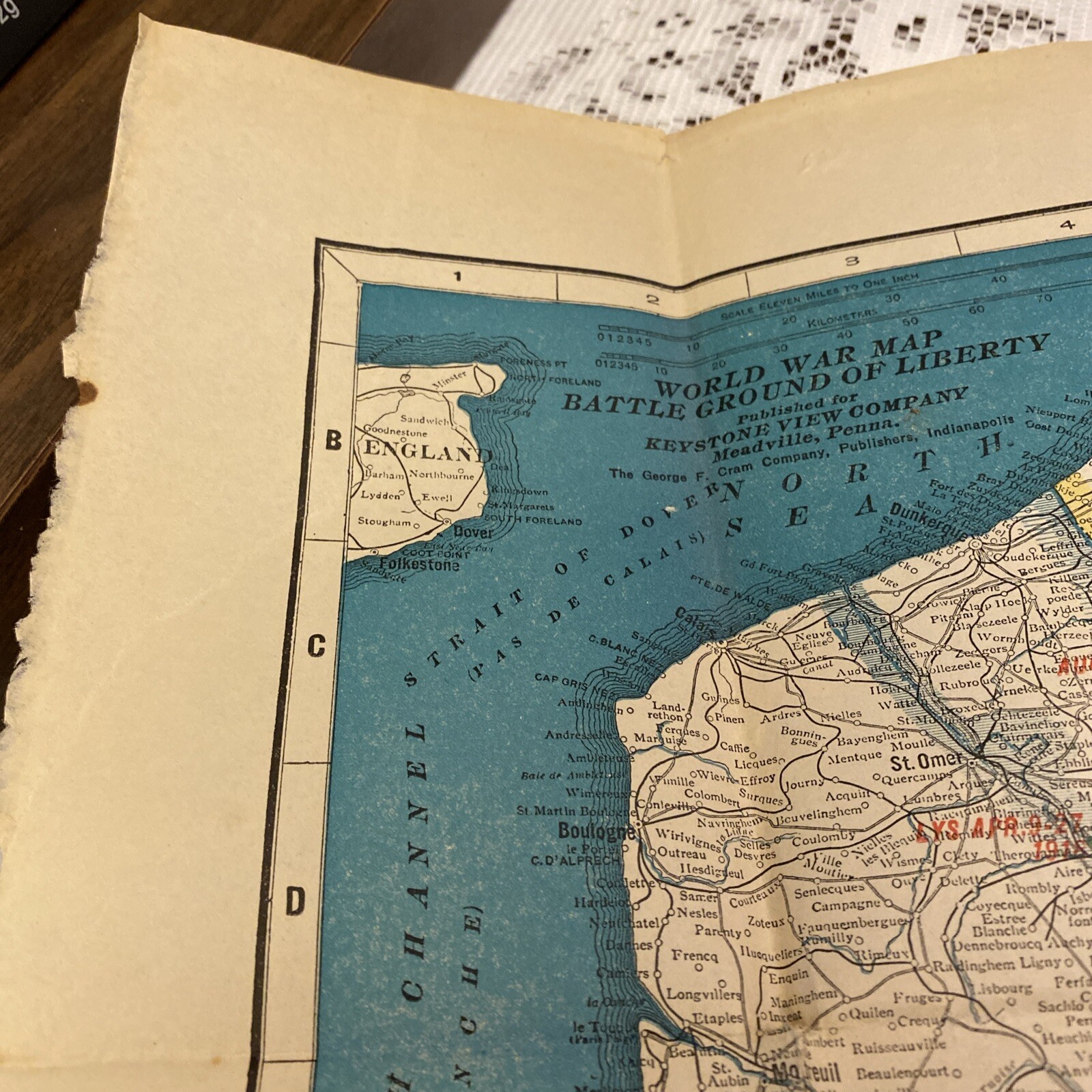 World War Map Battleground Liberty Keystone View Belgium France Germany 19x23