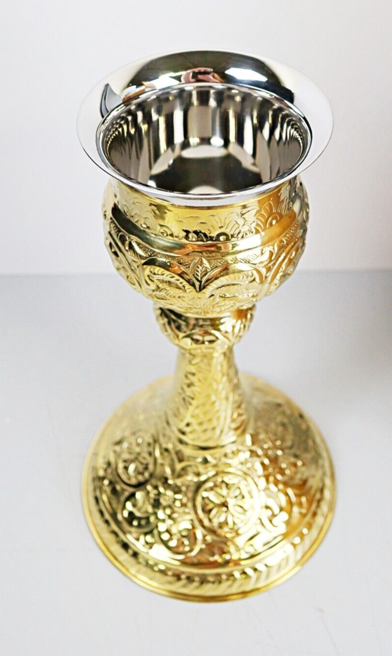 Polished Nickel Plate and Brass 9 oz Orthodox Chalice with Paten Set