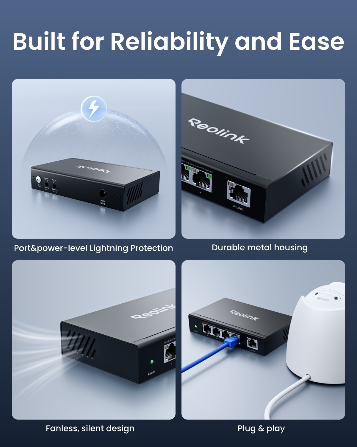 Reolink RLA-PS1E 5-Port Gigabit PoE Switch with 65W Power Budget