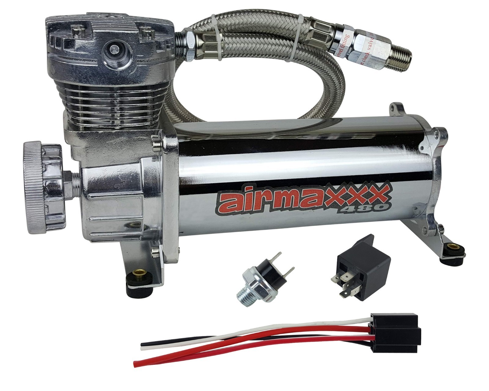 airmaxxx 480 Chrome Air Compressor 180 Switch For Air Horn Suspension Bags Tank