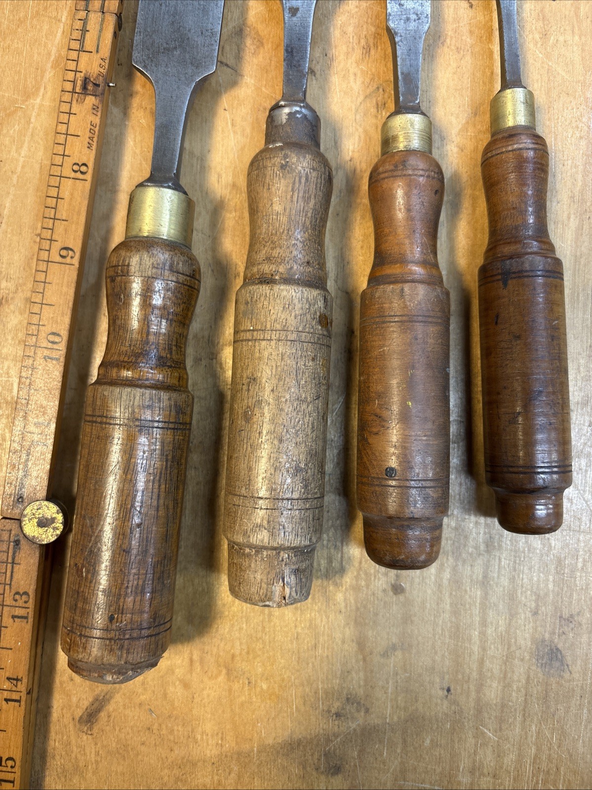 Vintage Set Of 4 Buck Bros Paring Chisel 1”, 3/4”, 1/2”, 1/4” Wide USA Wood