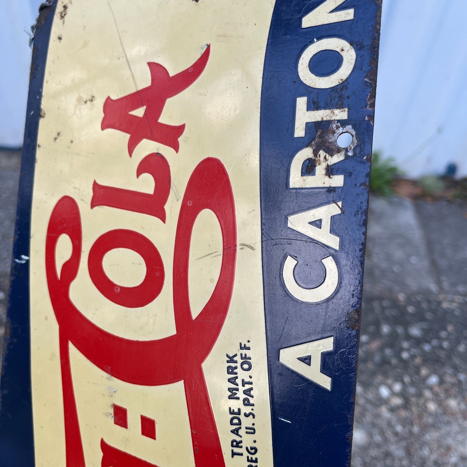 Original 1930's - 1940's Pepsi Cola Double Dot Metal Sign Double Sided