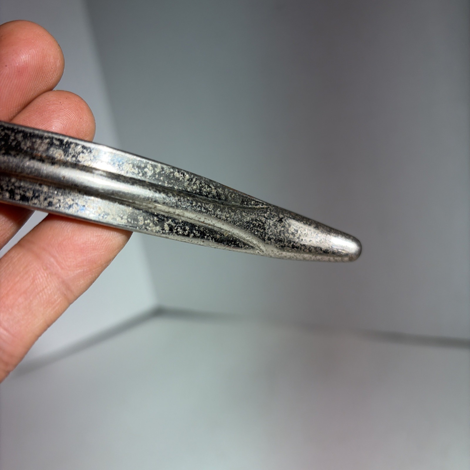 Vintage Single Mid Century Modern Silver Tone Metal Drawer Pull Handle Japan