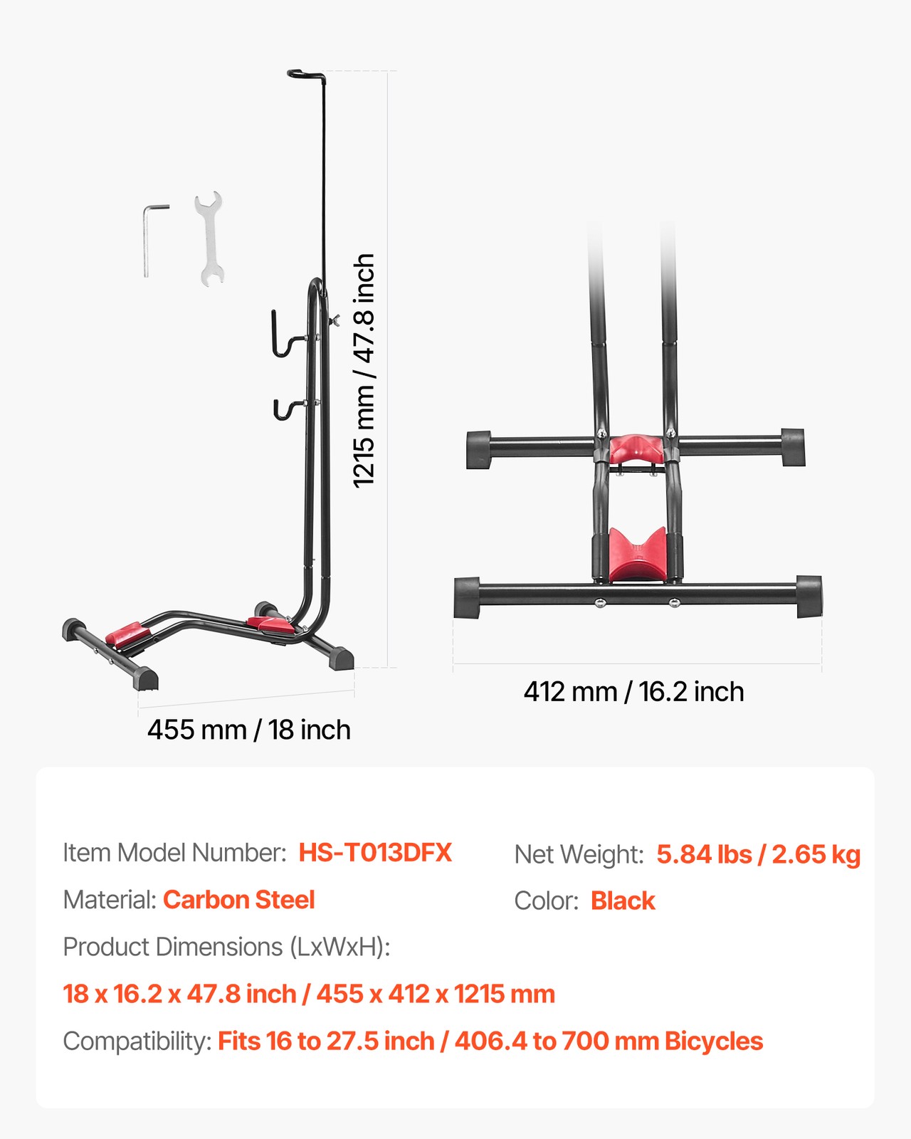 VEVOR Bicycle Storage Floor Freestanding Bike Rack for 16 to 27.5 Inch MTB Bike
