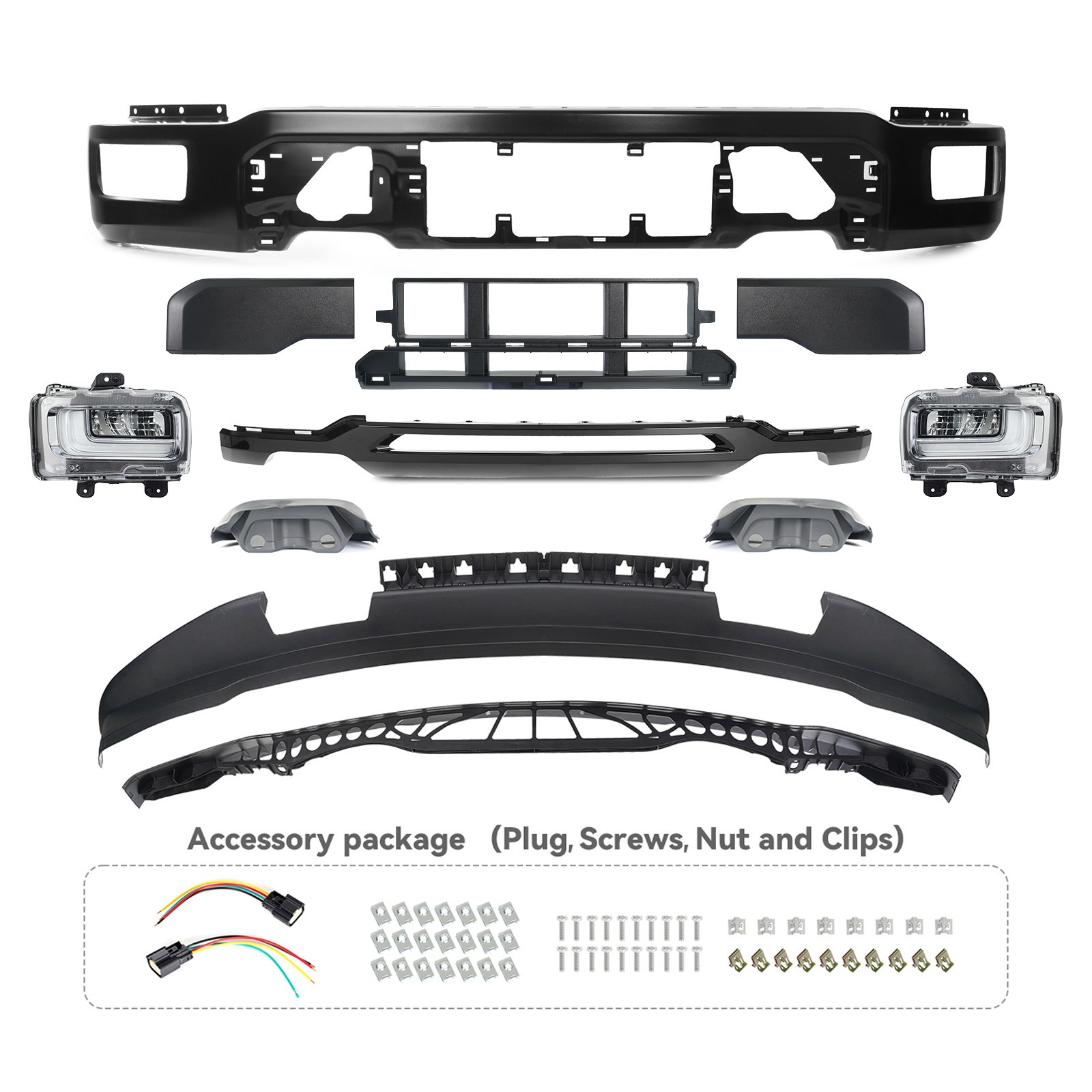 Front Bumper Assembly For 2024-2025 Ford F-150 Upgrade Foglights w/o Sensor Hole