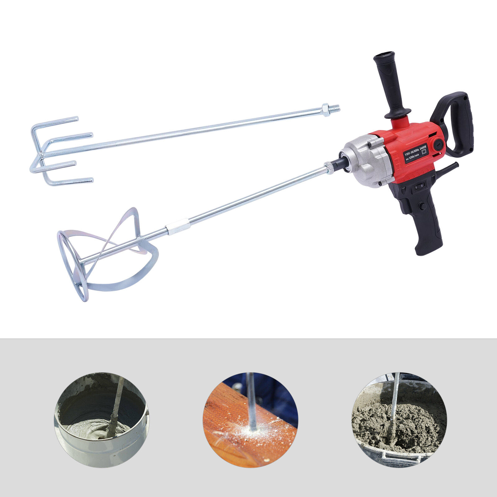 Electric Mortar Plaster Paint Mixer Cement Grout Concrete Stirrer 1200rpm