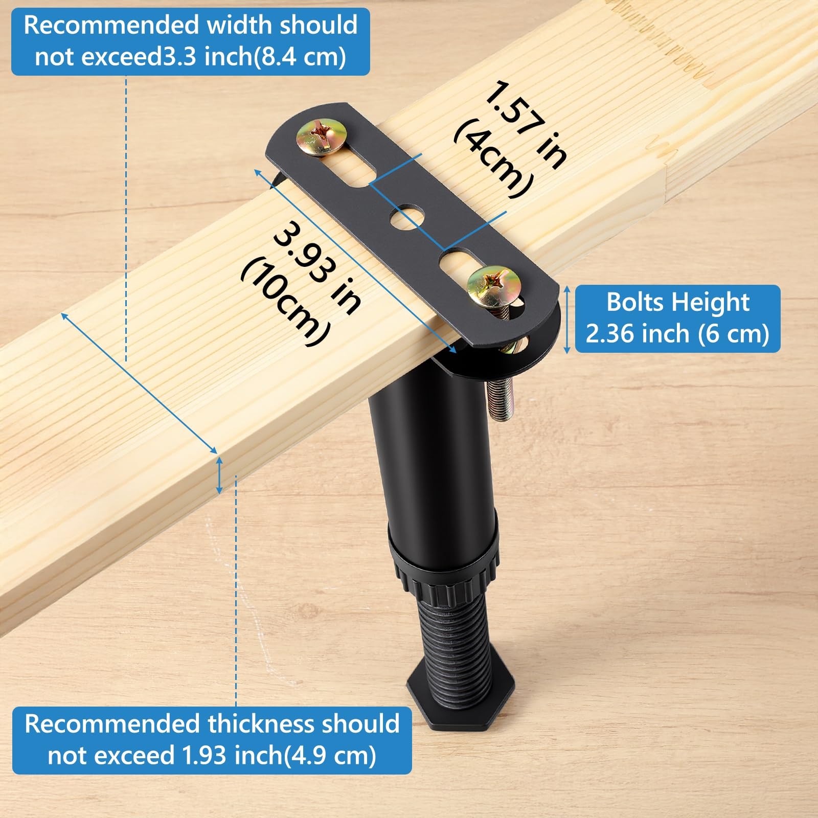 Caeuiciw 4 Pcs Adjustable Height Bed Support Legs 7.08-12.6 inch Black