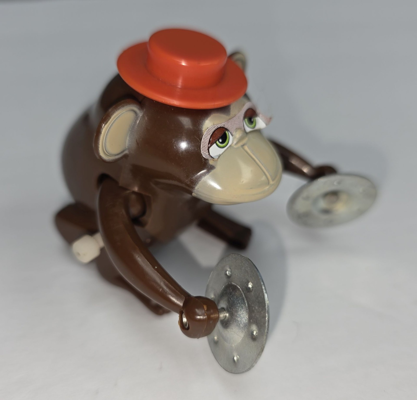 Vtg Bandai Monkey Chimpanzee Wind Up Toy Orange Hat Cymbals WORKS Singapore