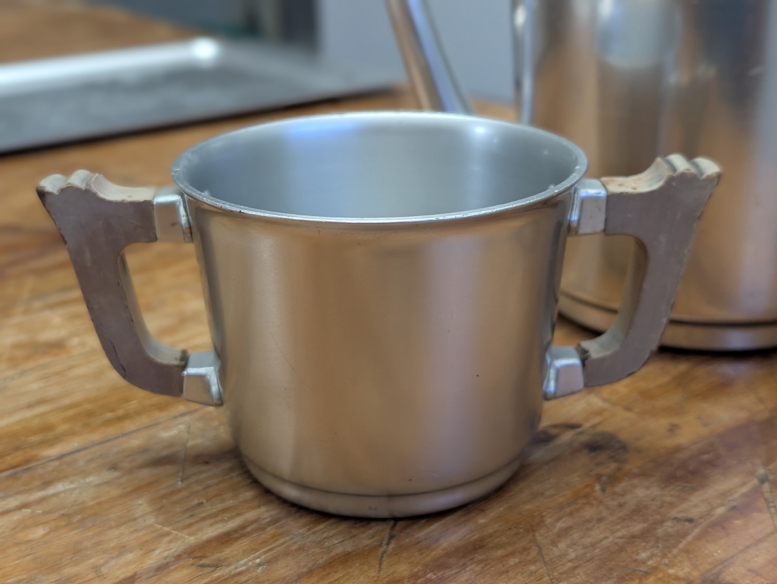 Vintage Aluminum Art Deco Wood Handles MCM Kensington Tea Coffee Set