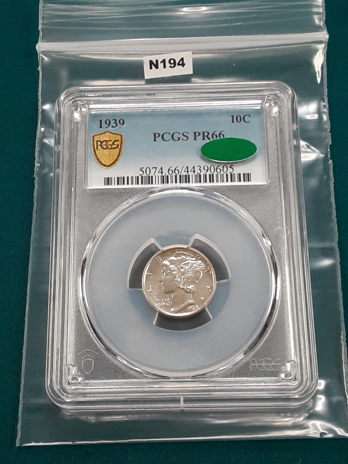 1939 PROOF Mercury Silver Dime PCGS PR66 with GREEN CAC STICKER!!! N194
