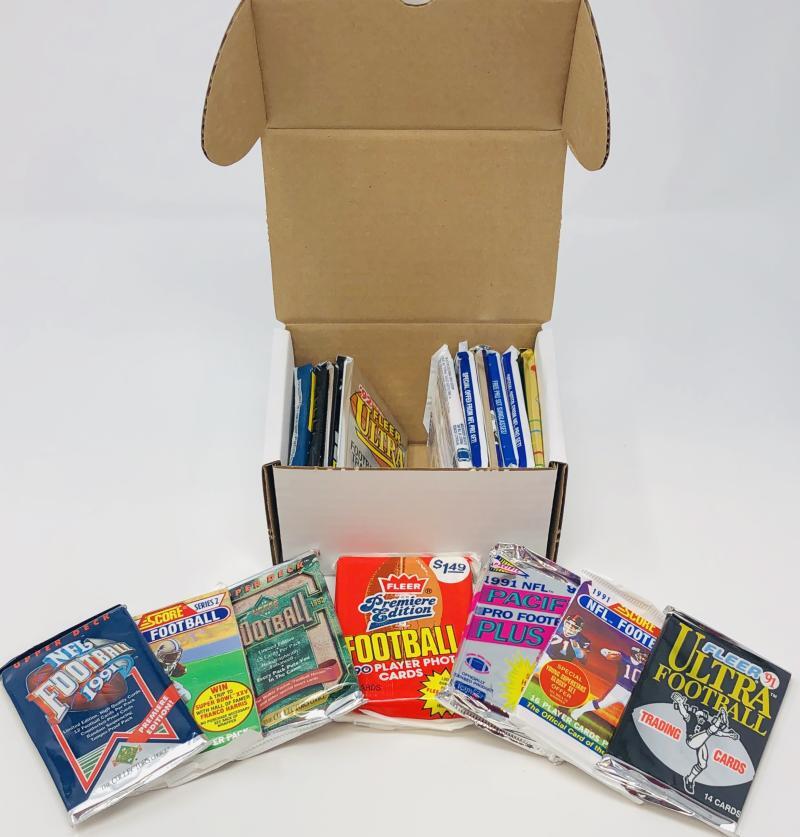 100 Unopened Vintage NFL Football Cards in factory Sealed Wax Packs