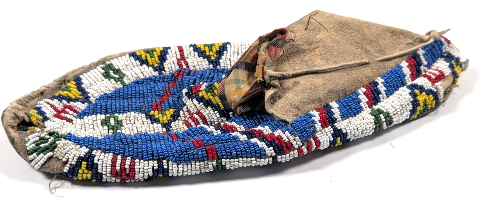Antique Lakota Sioux Beaded Moccasin SINGLE, Fully Beaded Sole, Trade Cloth Trim