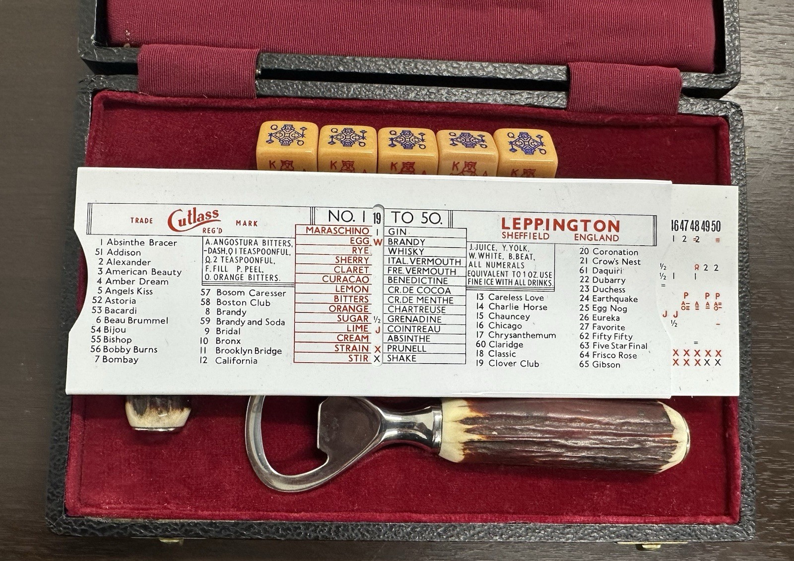 Gentleman’s Bar Set in Dunhill Case – Dice & Sheffield England Stainless Tools