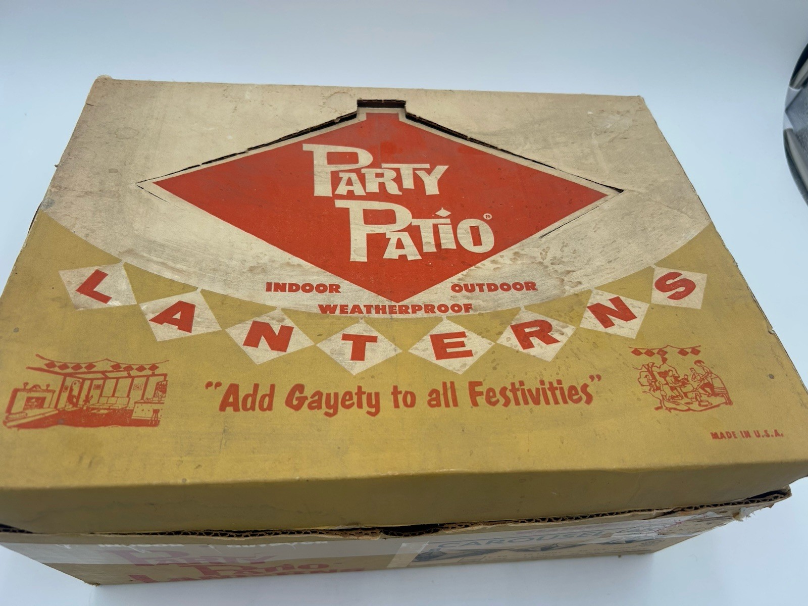 Vintage CAROUSEL Party Patio Lanterns - MCM Seven 7 Light Set USA 25 Ft Complete