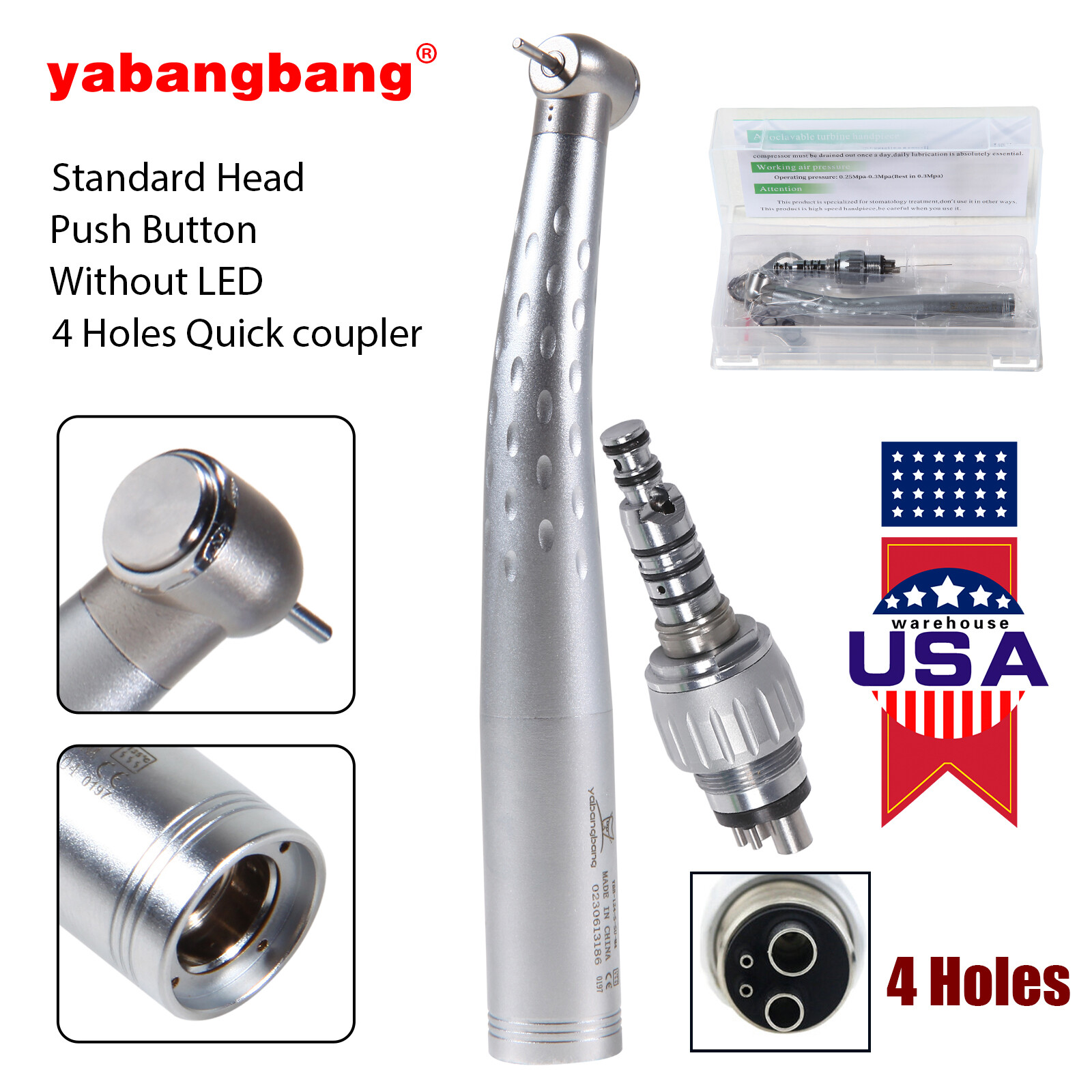 10 Pcs Dental High Speed Handpiece Standard Head Push w/ 4 Hole Coupler fit Kavo