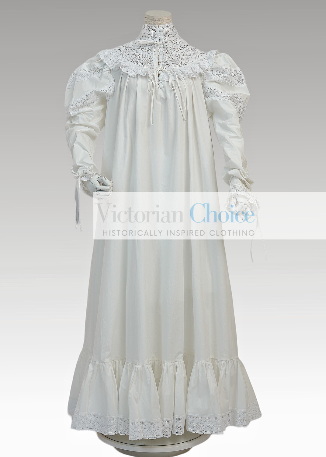 White Victorian Edwardian Vintage Cotton Nightgown Nightdress Ankle Length ND100