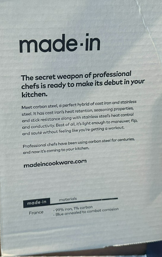 Made In Seasoned Blue Carbon Steel 10" Fry Pan France