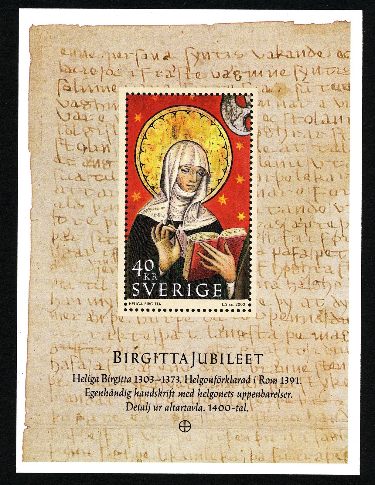 Sweden 2003 S/S St Bridget Engraver Sjööblom MNH