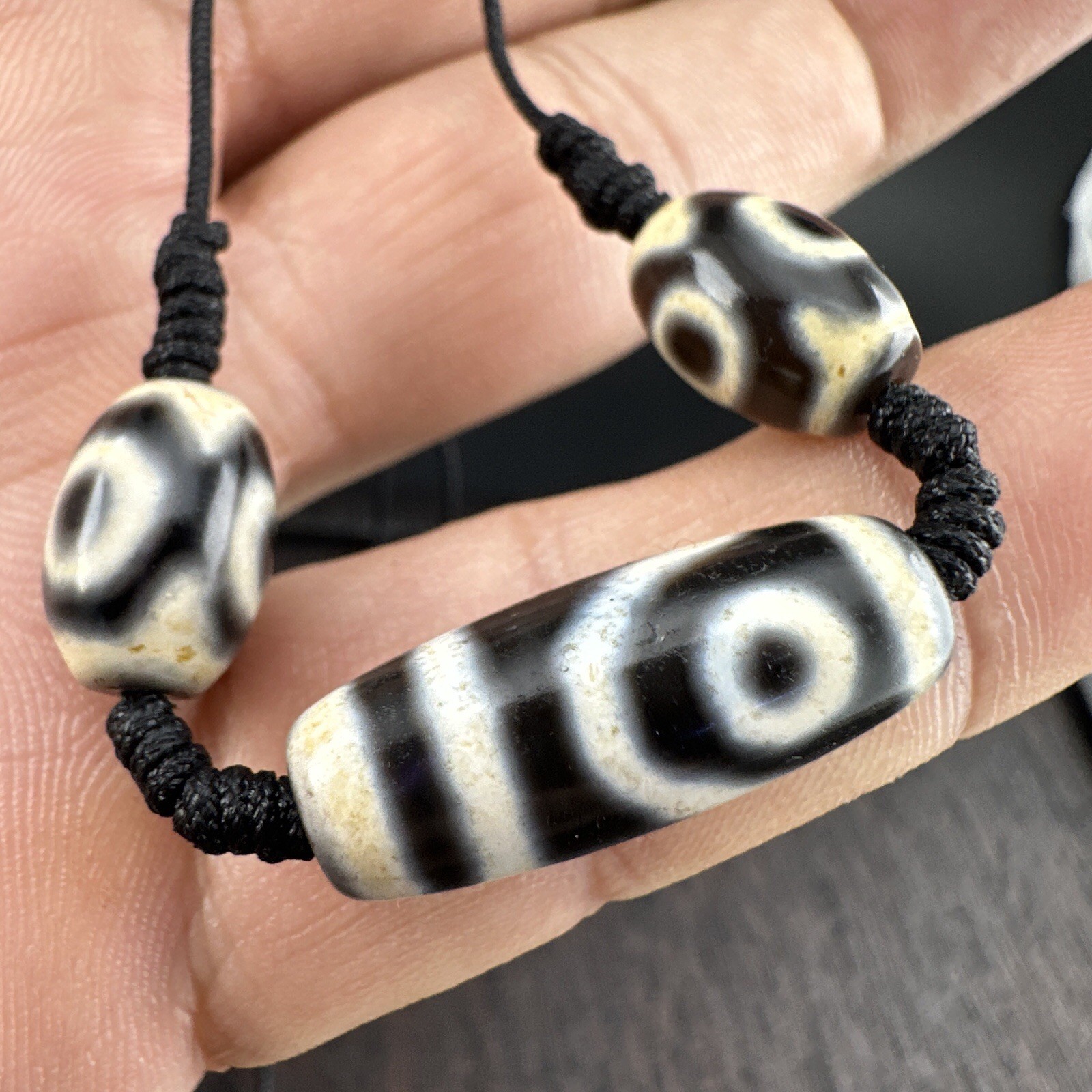 Indo Tibetan Agate 2 Eyes in Square Agate Stone Dzi Beads Amulet