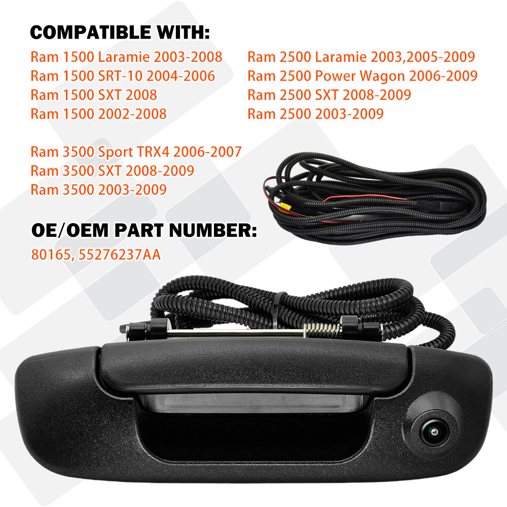 For Dodge Ram 2002-2008 Tailgate Handle Rear Backup Camera Parking Kit with Wire