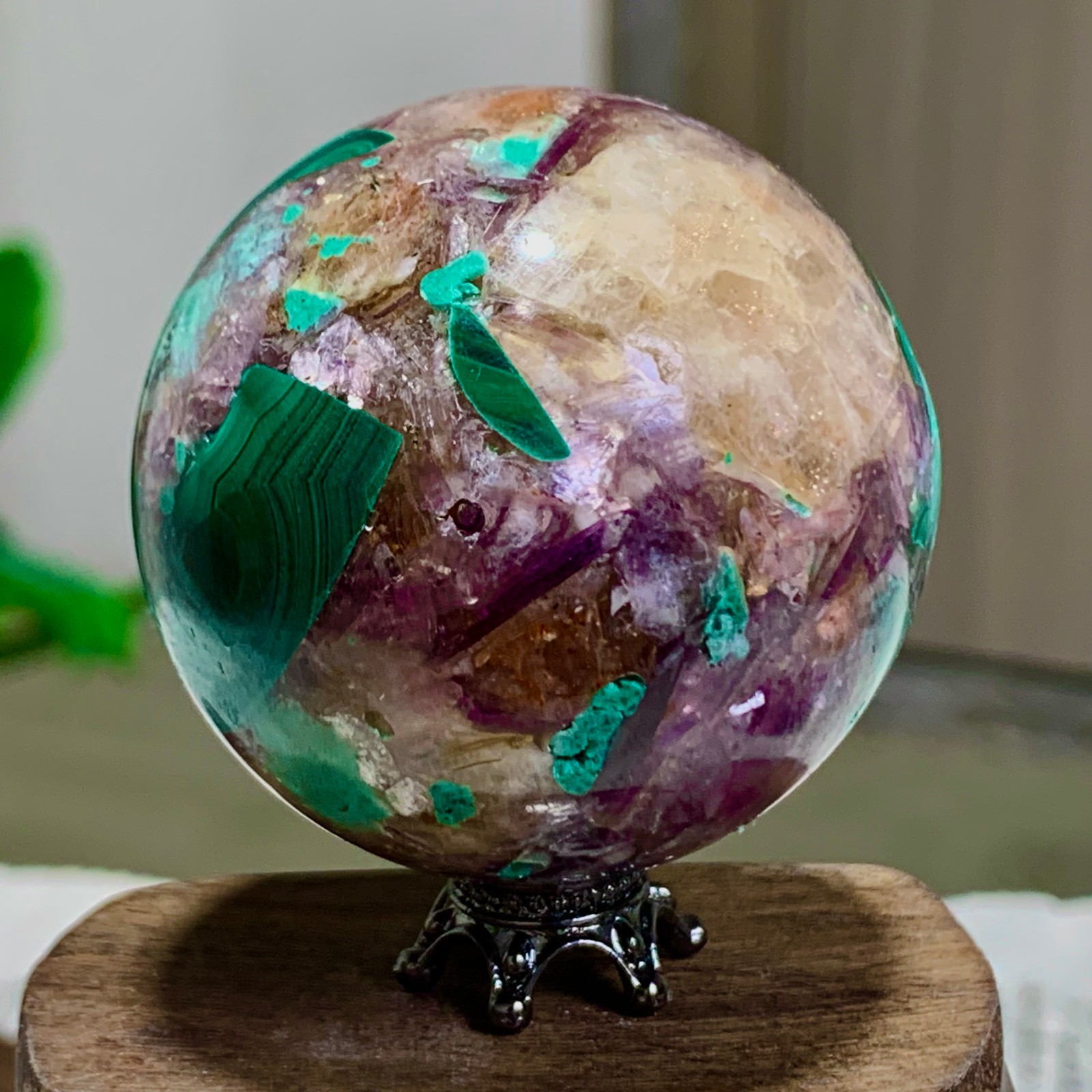 123G Newly discovered rare malachite purple mica symbiotic sphere restoration