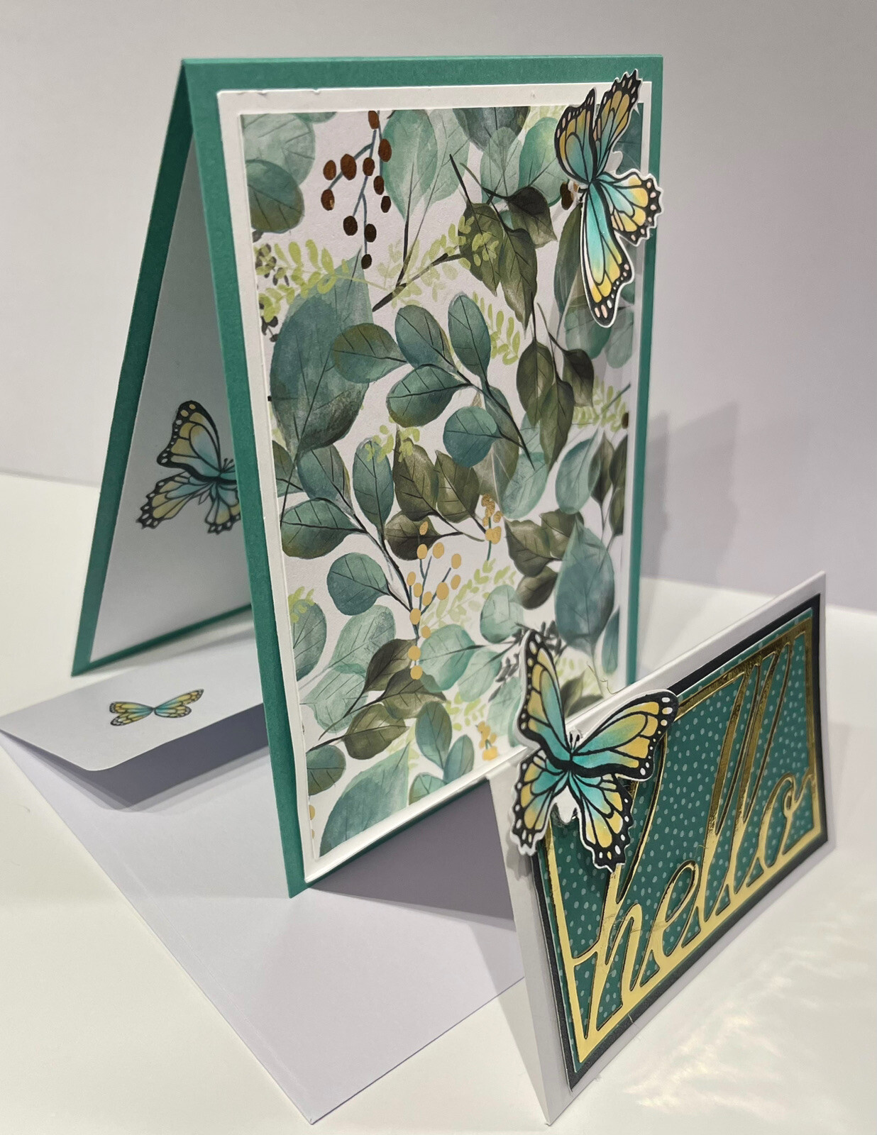 4 Hello Stampin Up Butterfly Jades Double Easel Gold Foil Greeting Card Kit DIY