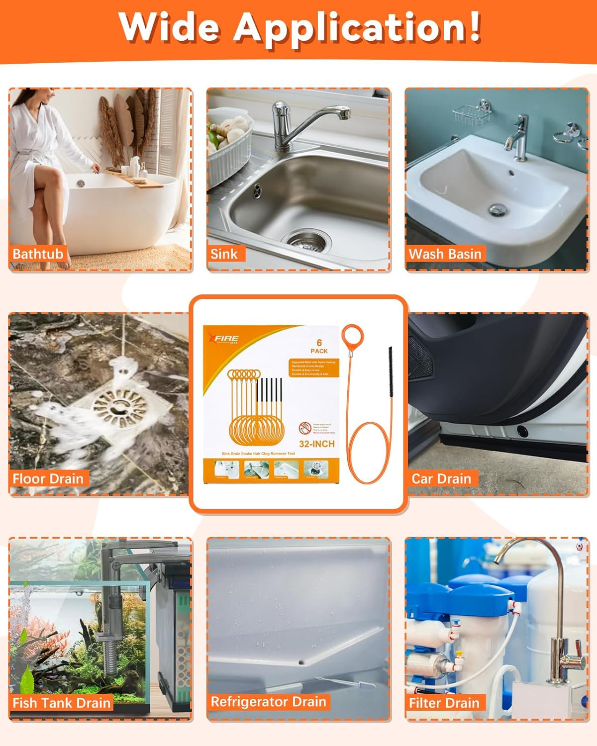 32 Inch Anti-Break Metal Drain Snake, Hair Clog Remover, Drain Cleaner Tool with