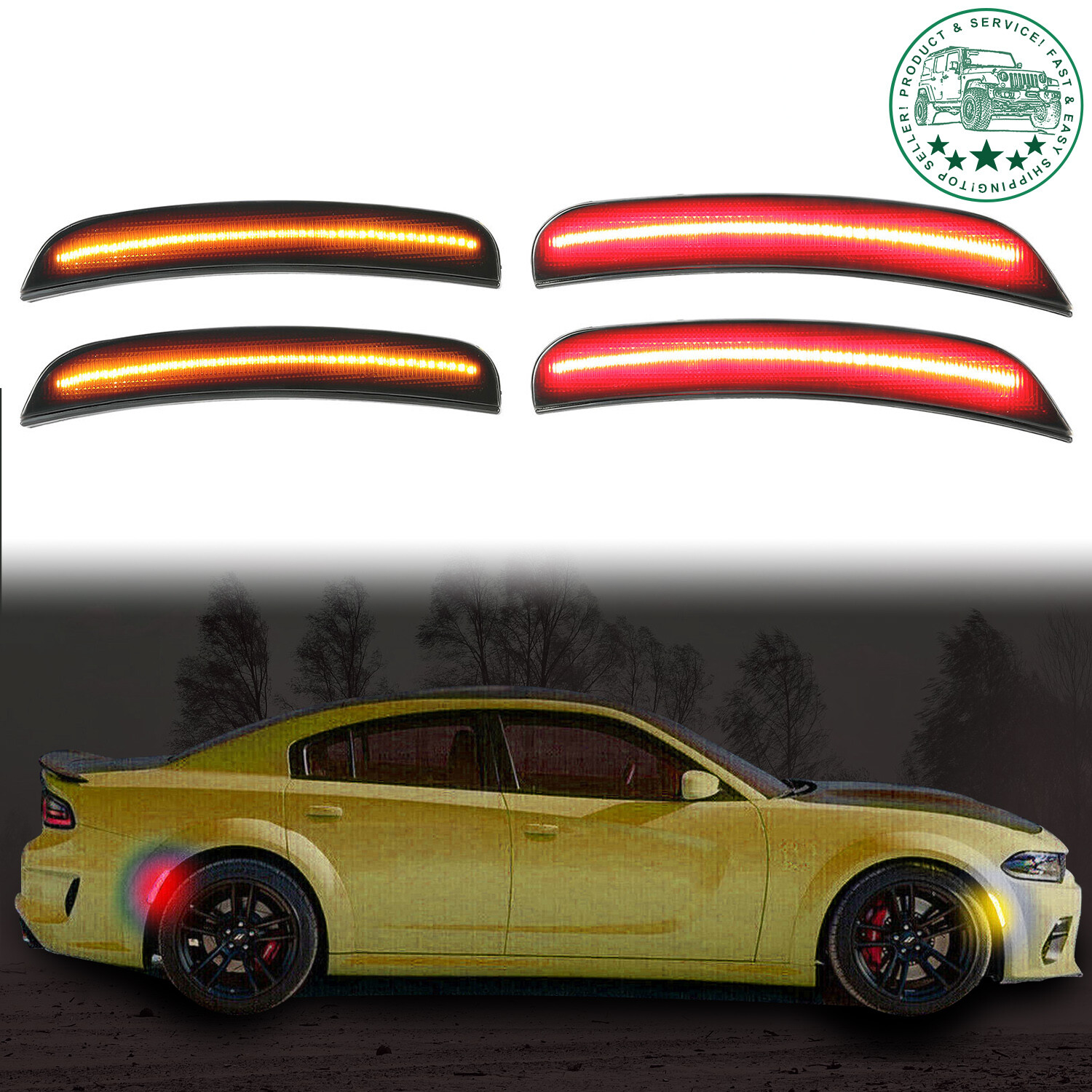 For Dodge Charger 2015-2022 Smoked Lens Front Rear LED Side Marker Lights 4PCS