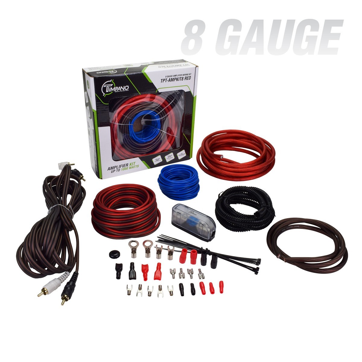 Red 8 Gauge CCA Installation Kit Car Audio Amplifier up 1000w Timpano Amp Cable