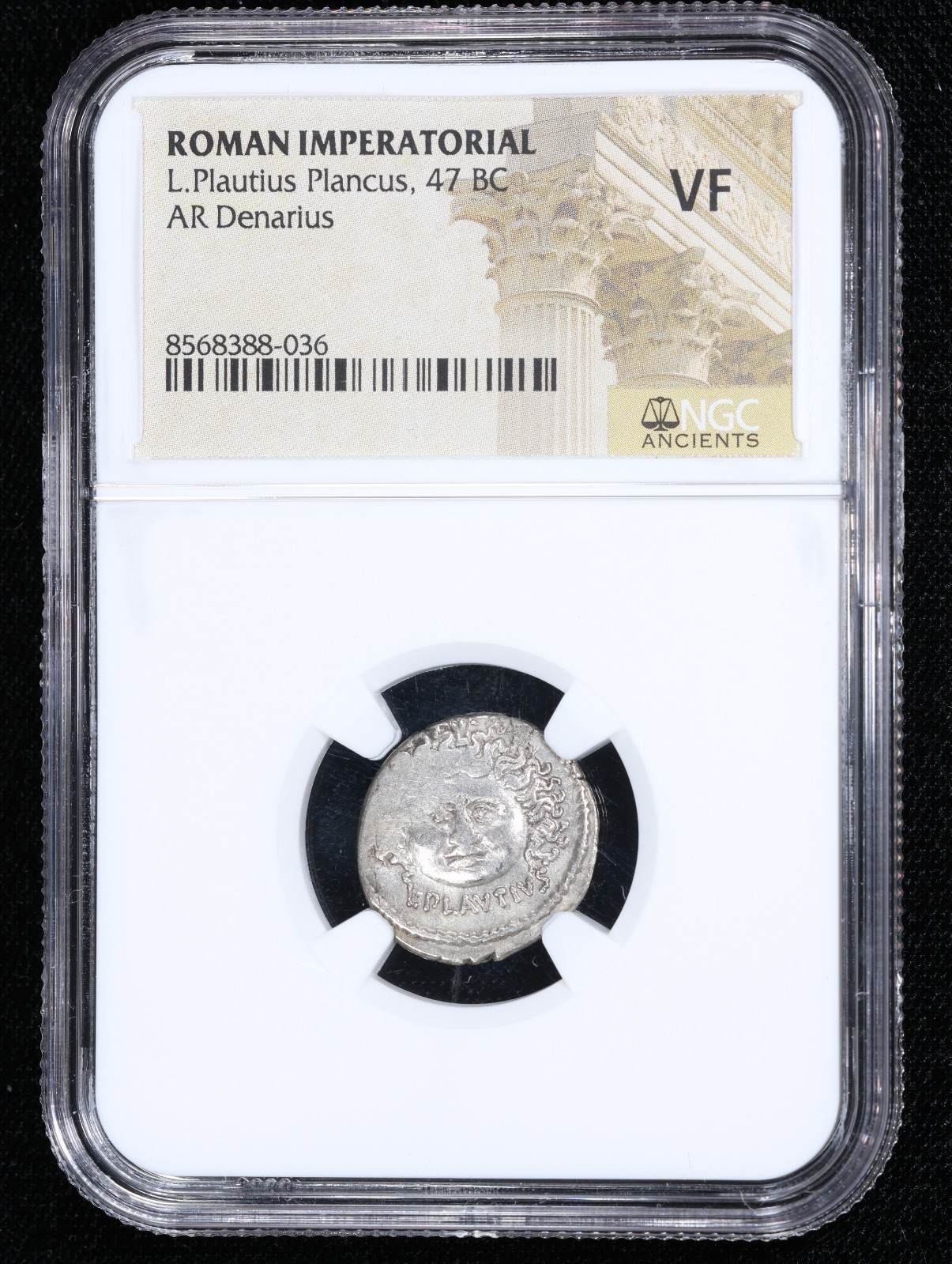 L. Plautius Plancus AR Denarius Roman Republic Silver Medusa Coin 47 BC • NGC VF
