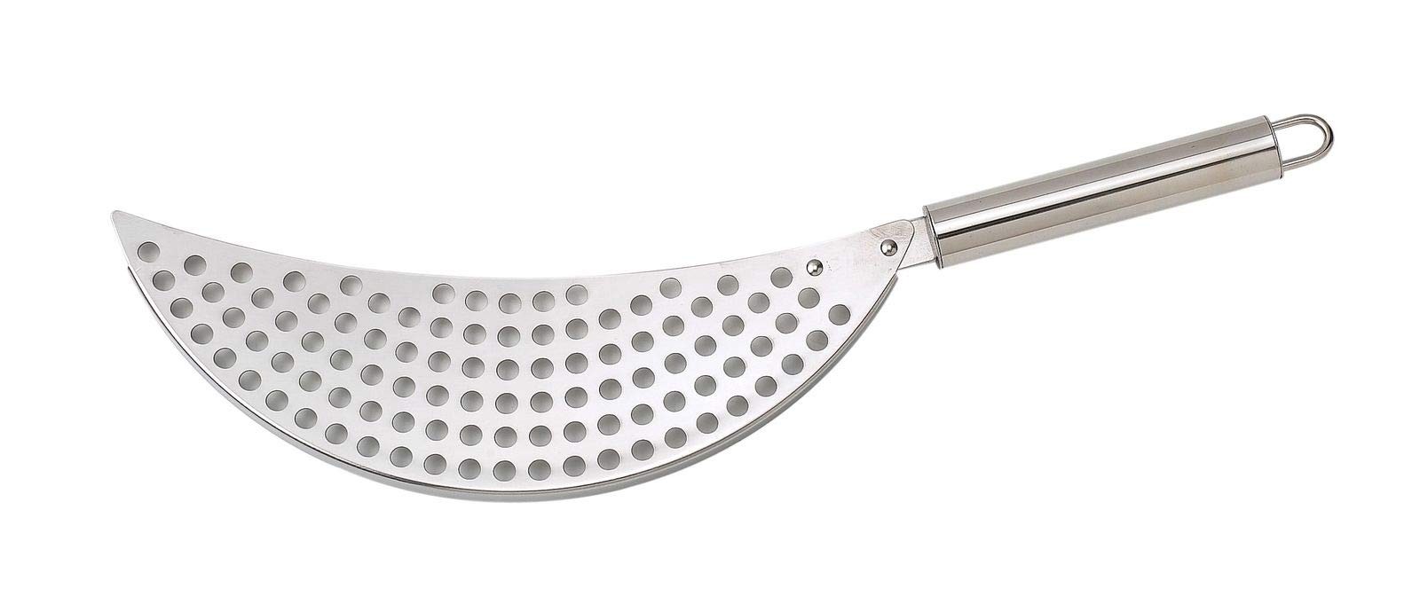 Pan Pot Strainer with Handle Stainless Steel Hand Held Crescent Small, Silver