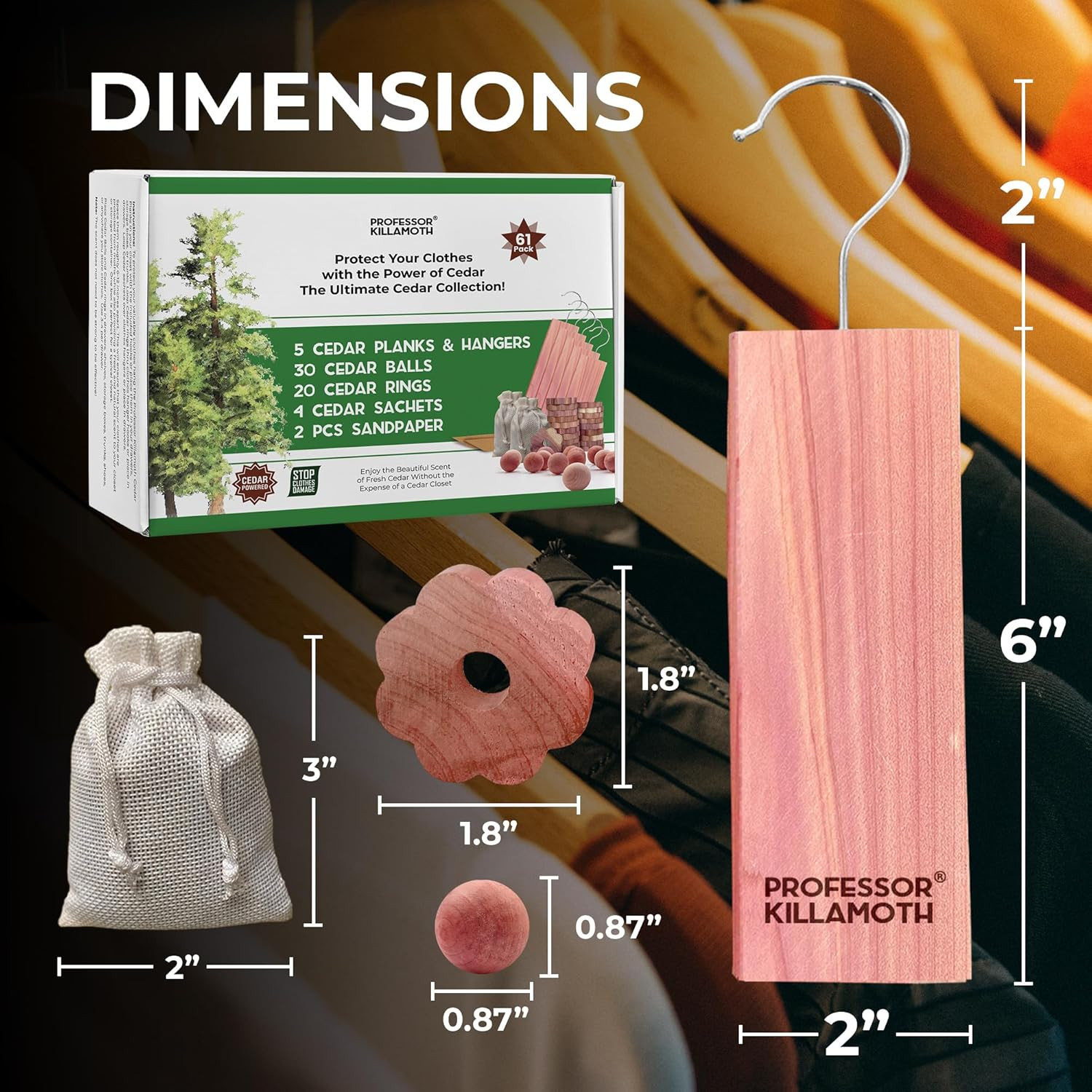 61 Pack Cedar Blocks, Sachets, Rings, Balls - Stop Clothes Damage - the Ultim...