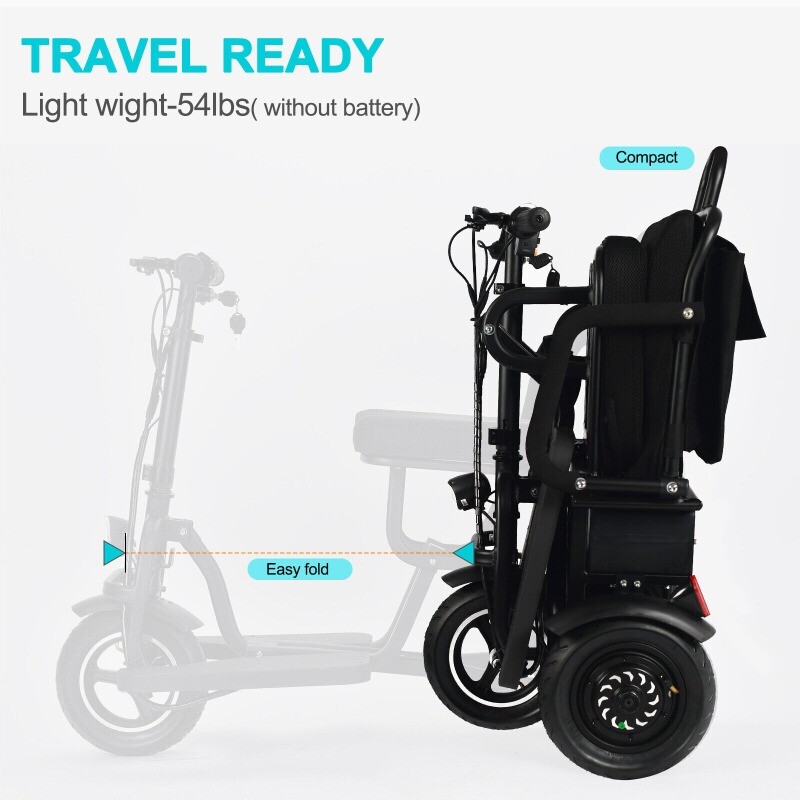 Dual Motor 700W 3-Wheels Folding Senior Electric Mobility Scooter 48V/10Ah 300lb