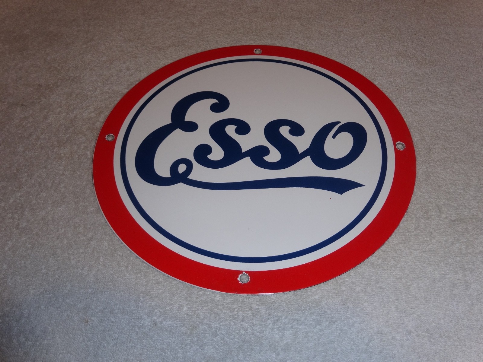 VINTAGE ESSO GASOLINE CURSIVE PORCELAIN METAL SERVICE STATION GASOLINE OIL SIGN!