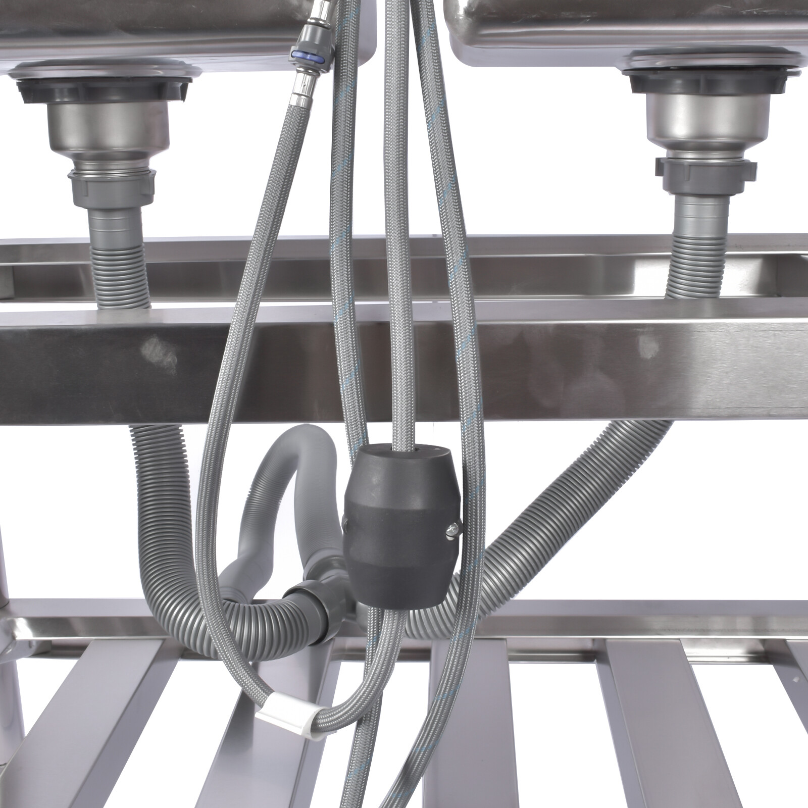 47.2" Stainless Steel Double Bowl Utility Sink with Pull-Out Faucet & Drainboard